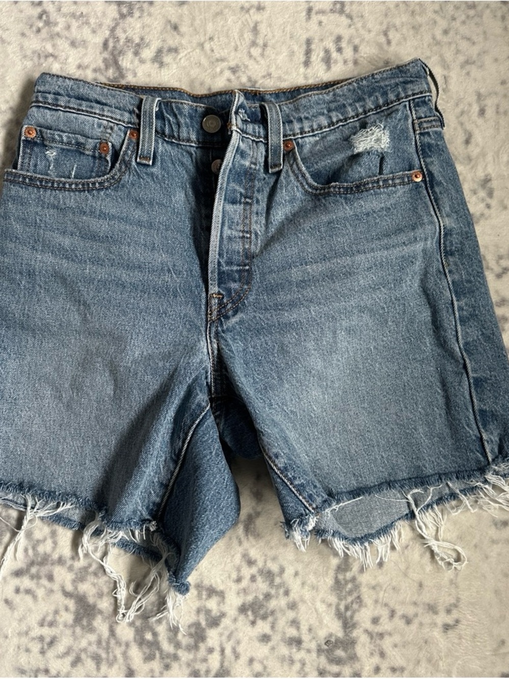 Levi's Frayed Hem Distressed Denim Shorts - Light Blue